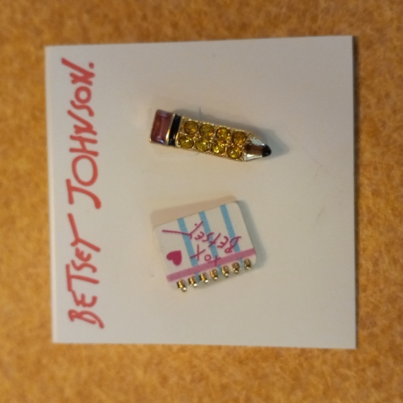 Betsey Johnson Jewelry - Betsey Johnson Back to Cool Notebook Pencil Mismatch Stud Earrings